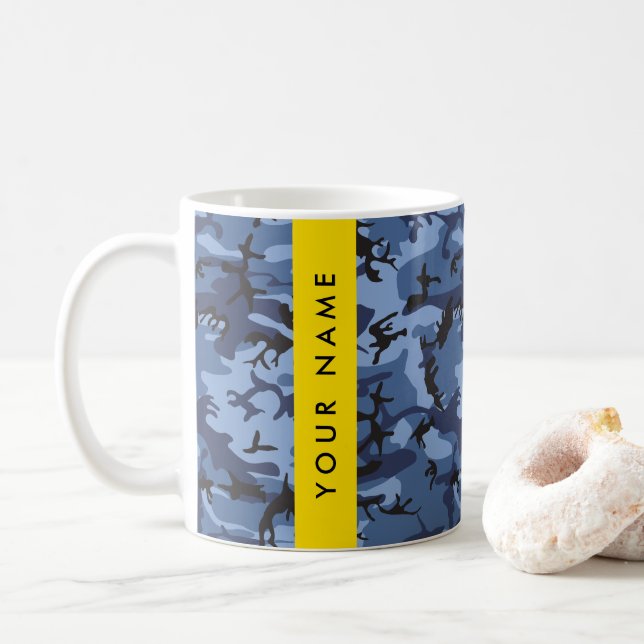 Caneca De Café Camuflagem Azul Marinho Personalize seu nome (Com Donut)