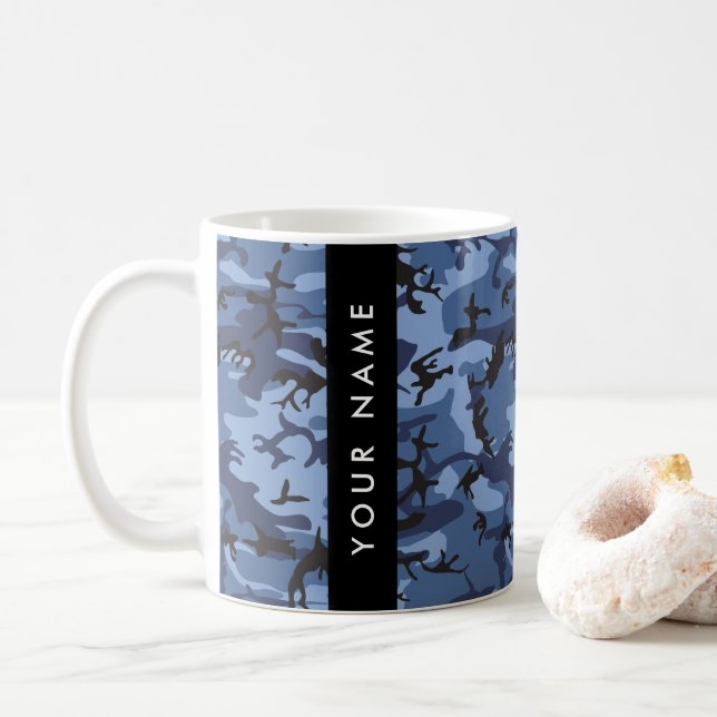 Caneca De Café Camuflagem Azul Marinho Personalize seu nome (Com Donut)