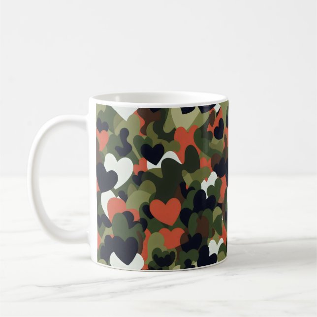 Caneca De Café Camuflagem de Coração com Padrão Verde (Esquerda)