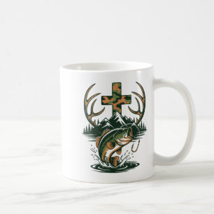 Caneca De Café Camuflagem Jovem Fé Caça Pesca Cruz Pescador C