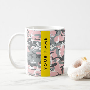 Caneca De Café Camuflagem Rosa e Cinza Personalize seu nome
