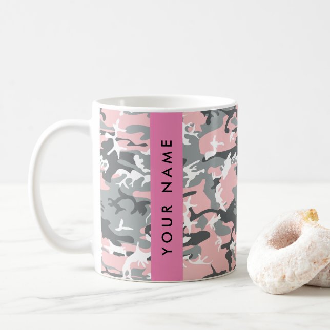 Caneca De Café Camuflagem rosa e Cinza Seu nome Personaliza (Com Donut)