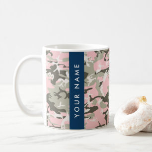 Caneca De Café Camuflagem Rosa e Verde Personalize seu nome
