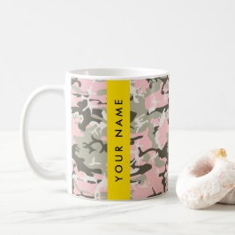Caneca De Café Camuflagem rosa e verde Seu nome personaliza