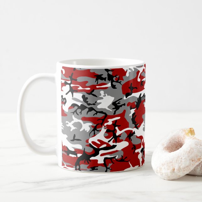 Caneca De Café Camuflagem Vermelha e Cinza, Militar, Exército (Com Donut)