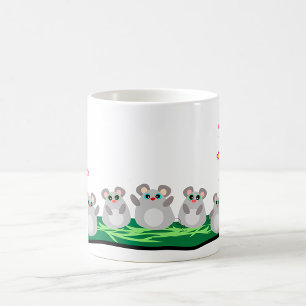 Caneca De Café Camundongos de Cartoon Bonitos em Grama com Flores