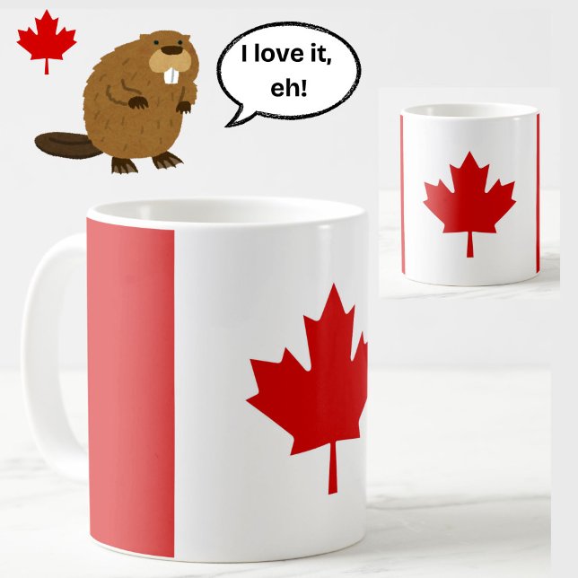 Caneca De Café Canadá Flag Maple Leaf Red White Patriotic (A patriotic red and white Canada flag coffee mug with classic maple leaf!)