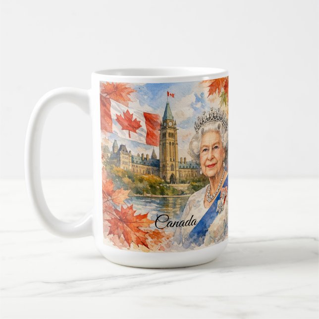 Caneca De Café Canadá. Rainha Elizabeth II. Histórica. (Esquerda)