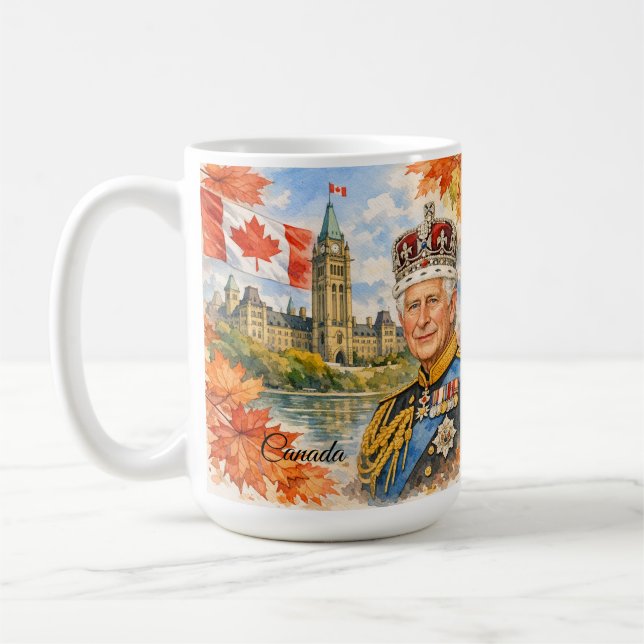Caneca De Café Canadá. Rei Charles |||. Rainha Elizabeth ||. (Esquerda)