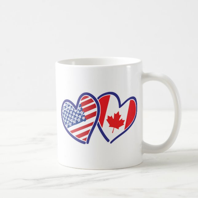 Caneca De Café Canadense e corações da bandeira de América (Direita)