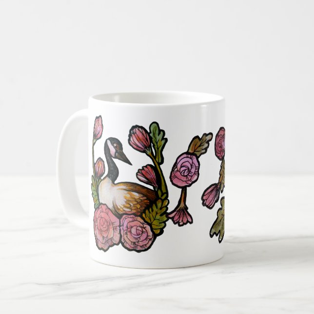 Caneca De Café Canadiano ganso Canadá Geese Pink Arte Floral (Frente Esquerda)
