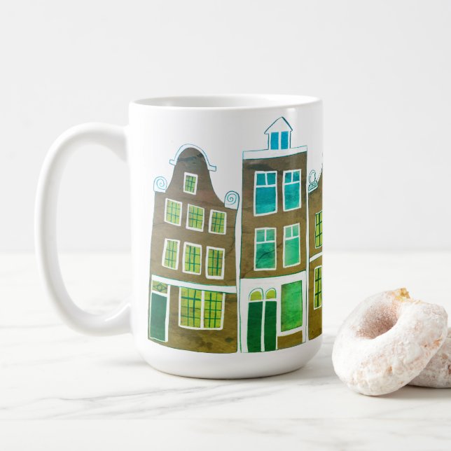Caneca De Café Canal Houses Row Amsterdam Holland Verde Holandês (Com Donut)