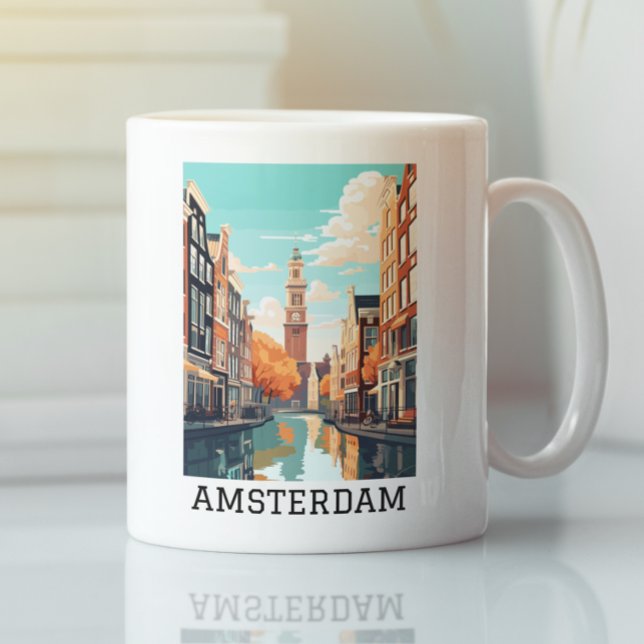 Caneca De Café Canal Viagem de Amesterdã Países Baixos (Amsterdam Netherlands Canal Travel Coffee Mug)