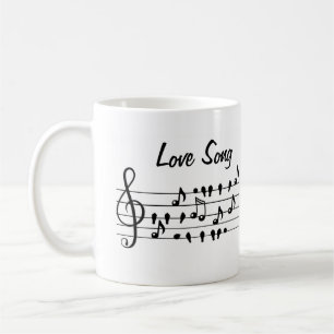 Caneca De Café Canção de Amor Notas de Pássaro Arte Preto e Branc