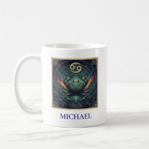 Caneca De Café Câncer Azul Zodíaco Celestial