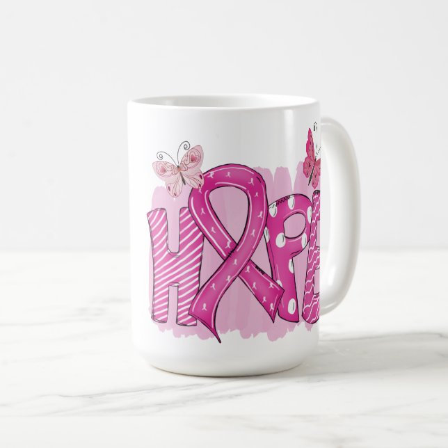 Caneca De Café CANCER da Mama de Combatente da Fita Rosa ESPERA (Frente Esquerda)