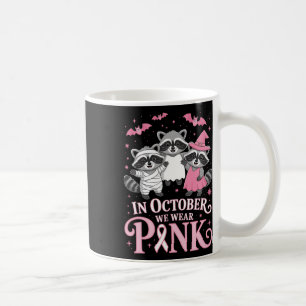 Caneca De Café Cancer de mama Sensibilização Raccoon Halloween Br