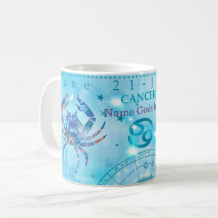 Caneca De Café Cancer de Vintage - Símbolo Zodiac Azul personaliz