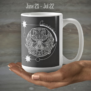 Caneca De Café Cancer - Símbolo Zodiac Astrologia Mandala Cinza B