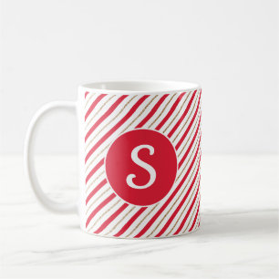 Caneca De Café Candy Cane Red Faux Stripes Douradas Monogramas Mu