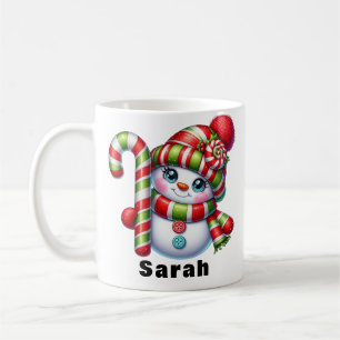 Caneca De Café Candy Cane Snowman Nome Personalizado de Natal