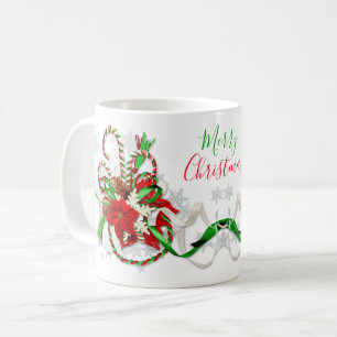 Caneca De Café Candy Canes Poinsettia Snowflakes Feliz Natal
