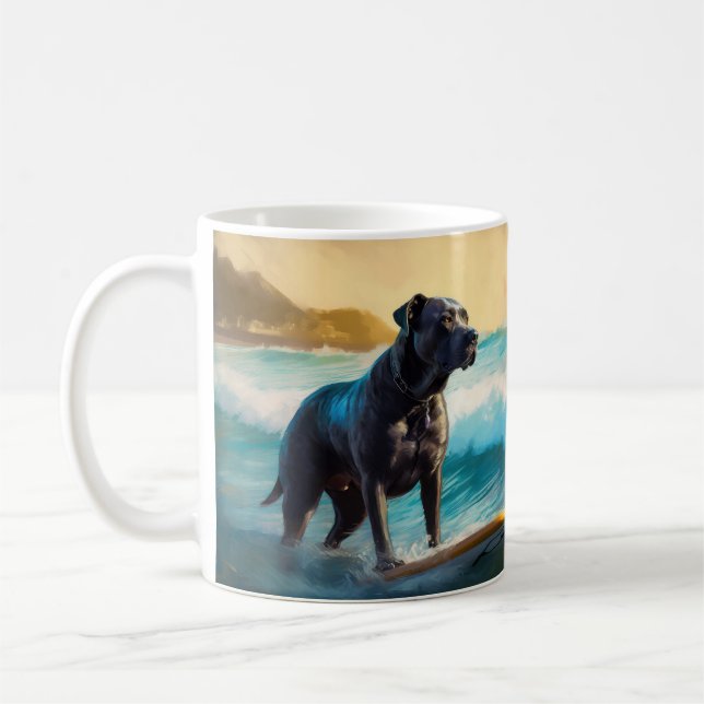 Caneca De Café Cane Corso Beach Surfing Painting (Esquerda)