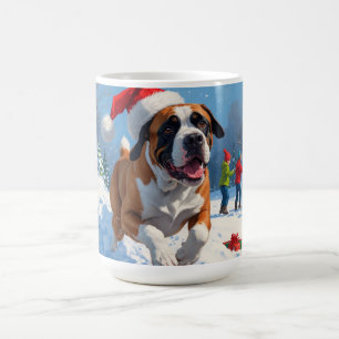 Caneca De Café Cane Corso Correndo na Neve com Chapéu de Natal