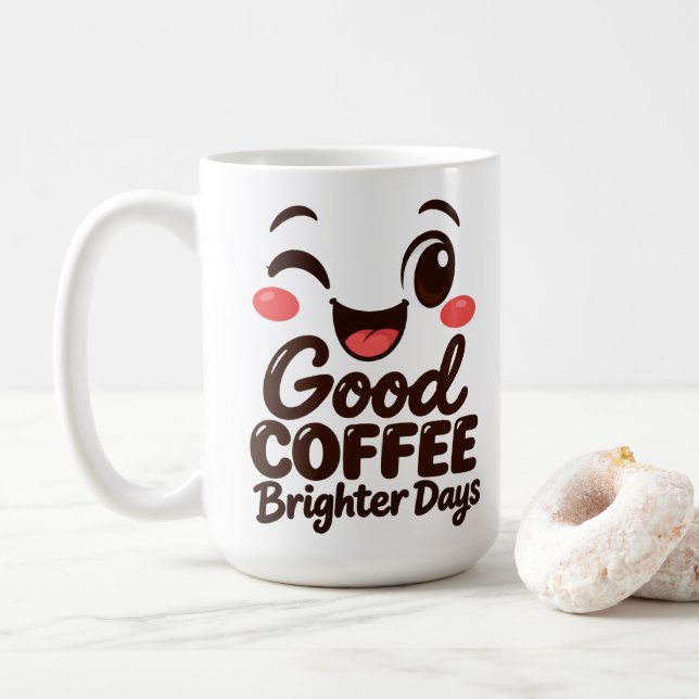 Caneca De Café Caneca 15oz Bom Café Dias Mais Alegres Rosto Pisca (Com Donut)