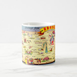 Caneca De Café "Caneca com Mapa Colorido Antigo do Kansas