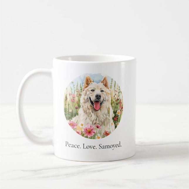 Caneca de Café – Caneca de Aquarela Samoyed Paz Am (Esquerda)