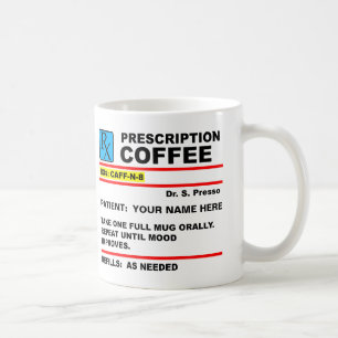 Caneca De Café Caneca Divertida Café com Receita Médica Cafeína R