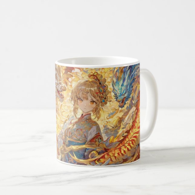 Caneca De Café Caneca-Dragão-Rapariga-Água (Frente Esquerda)