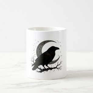 Caneca De Café Caneca Raven Moon — Corvo Gótico e Café Lua Cresce