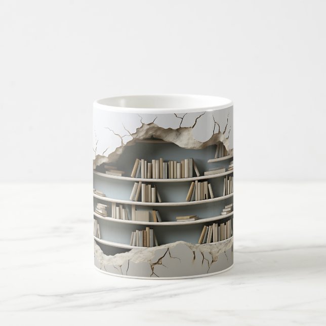 Caneca De Café Caneta de Fundo 3D Bookshelf (Centro)