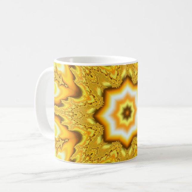 Caneca De Café Caneta Fractal de Estrela Dourada (Frente Esquerda)