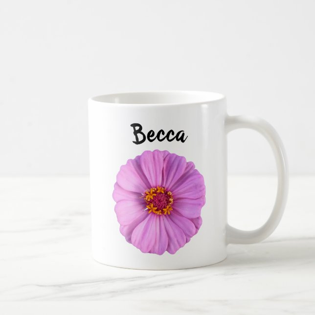 Caneca De Café Caneta Personalizada de Flor de Zinnia Rosa Elegan (Direita)