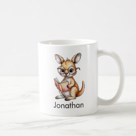 Caneca De Café Canguru Bebê Fofo Personalizado Lendo um Livro