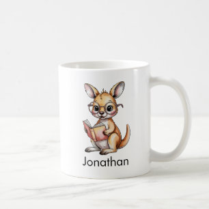 Caneca De Café Canguru Bebê Fofo Personalizado Lendo um Livro
