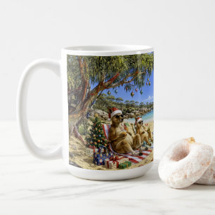 Caneca De Café Canguru de Natal na Praia Piquenique Feliz Natal