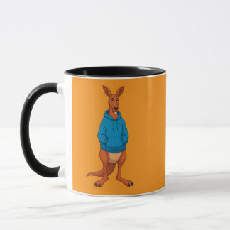 Caneca de Café Canguru Engraçado com Capuz Azul