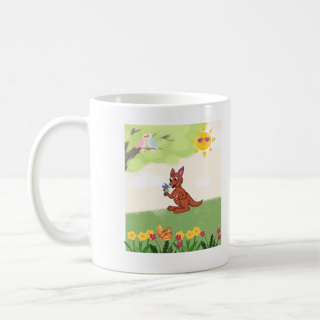 Caneca De Café Canguru feliz na floresta (Esquerda)