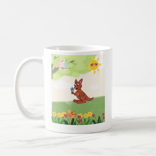 Caneca De Café Canguru feliz na floresta (Esquerda)