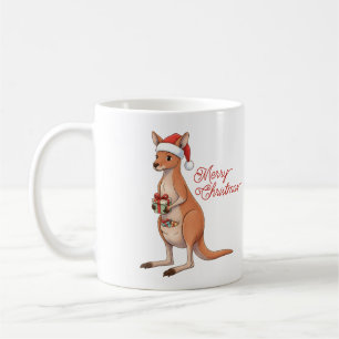 Caneca De Café Canguru Festivo Com Chapéu de Papai Noel Férias de