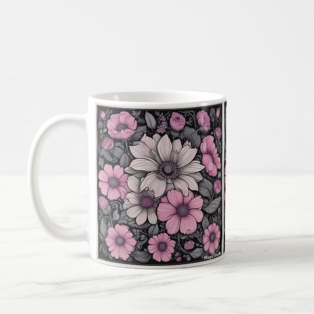 Caneca De Café Canhão de Flores Rosa, Preto e Branco (Esquerda)
