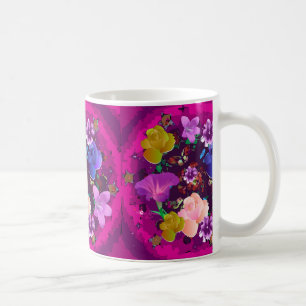 Caneca De Café Canhão Floral Abstrato cor-de-rosa vibrante