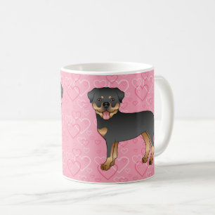 Caneca De Café Caninos De Rottweiler Preto E Tano Em Corações Ros