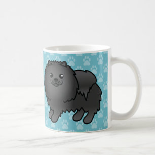 Caneca De Café Caninos Pomeranianos Casaco Pretos Em Azul