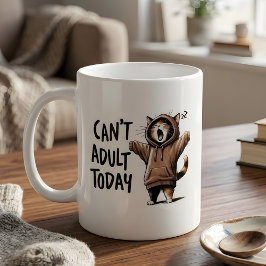 Caneca De Café "Can't Adult Today" Funny Sleepy Cat in Hoodie Mug