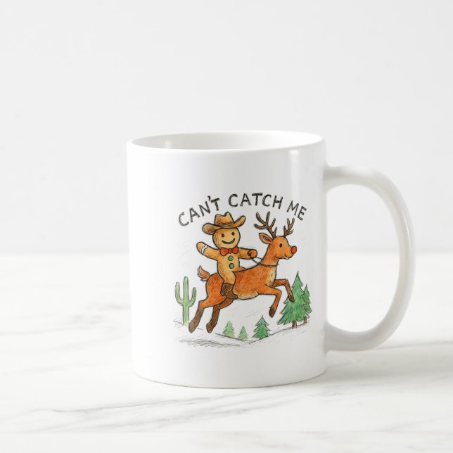Caneca De Café Can't Catch Me Cowboy Gingerbread Man Christmas  (Direita)